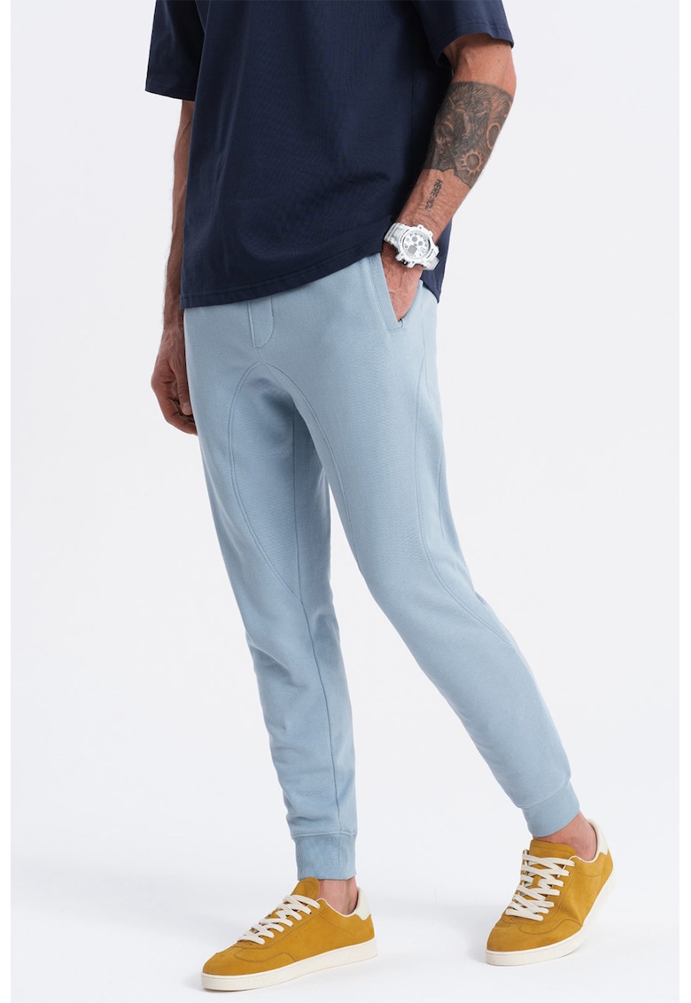 Pantaloni de trening cu croiala conica si snur de ajustare - Albastru lavanda