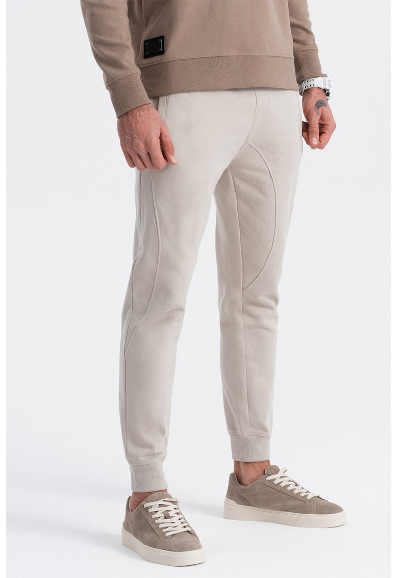 Pantaloni de trening cu croiala conica si snur de ajustare - Grej