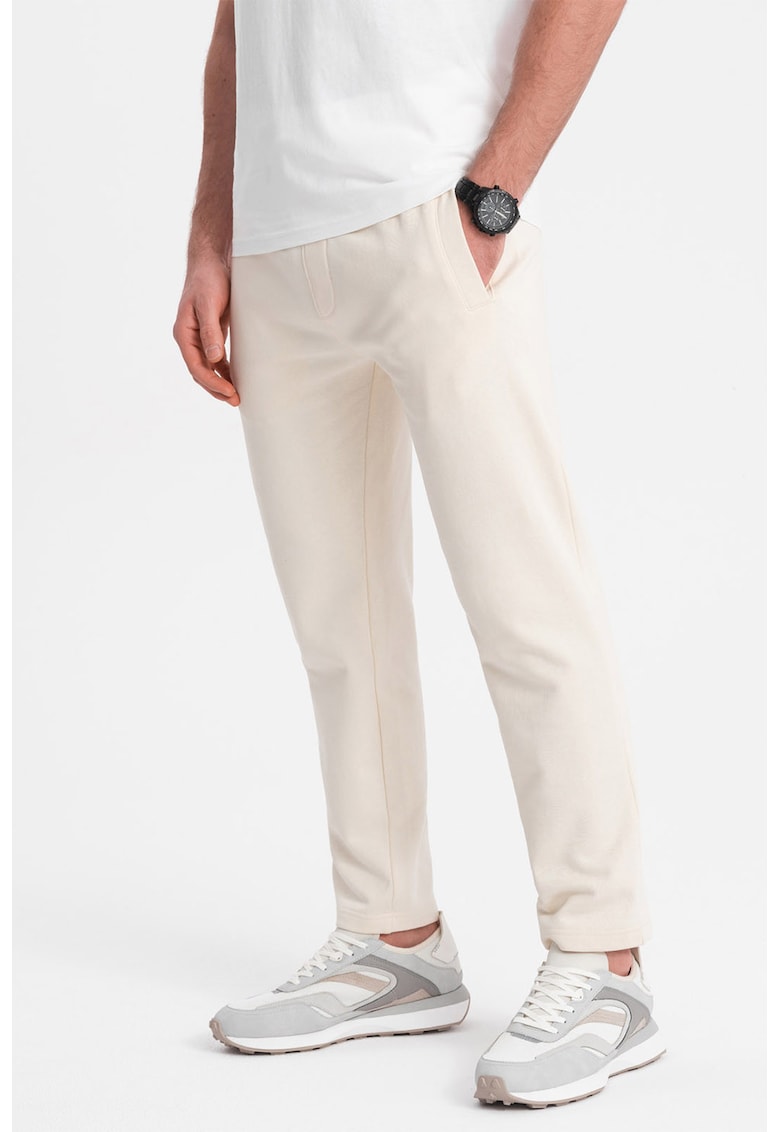 Pantaloni de trening slim fit cu buzunare laterale - Crem