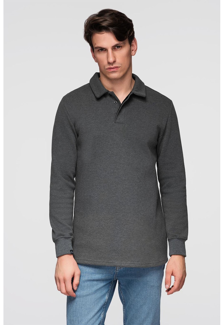 Bluza polo din amestec de bumbac - Gri antracit