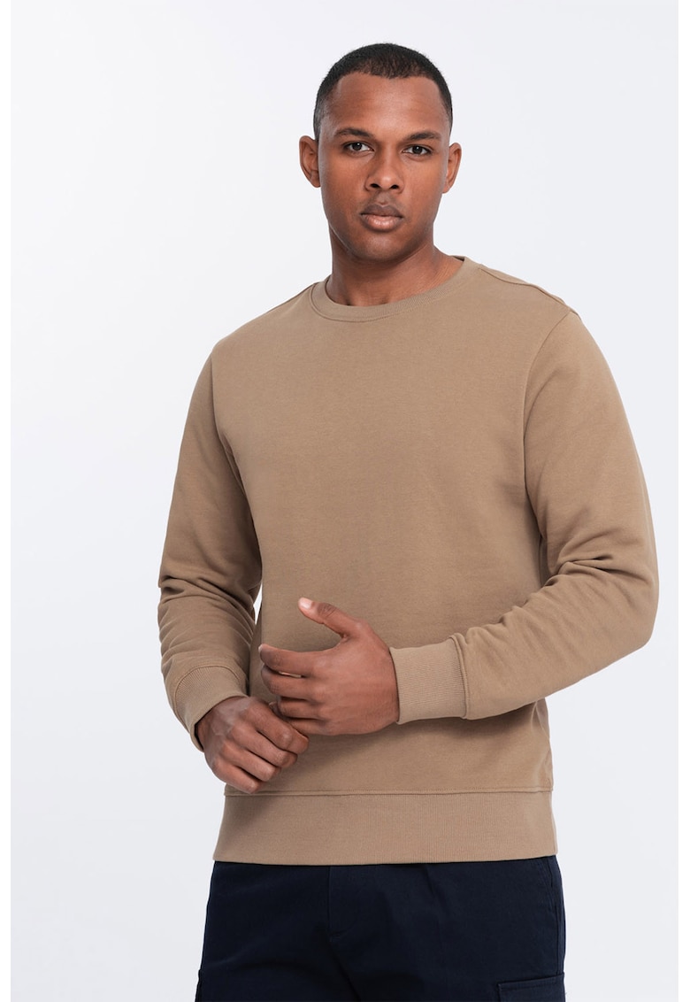 Bluza de trening din bumbac cu decolteu la baza gatului - Maro camel