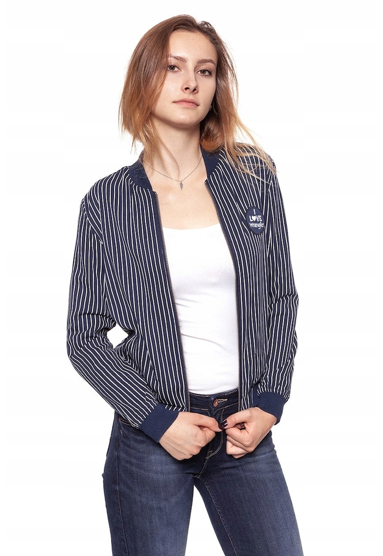 Jacheta De Tranzitie -  Stripes Bomber - Croiala Regulara - Fermoar - 100% Vascoza - 1 Buzunar Pe Piept - XS - Alb - 1 Bucata