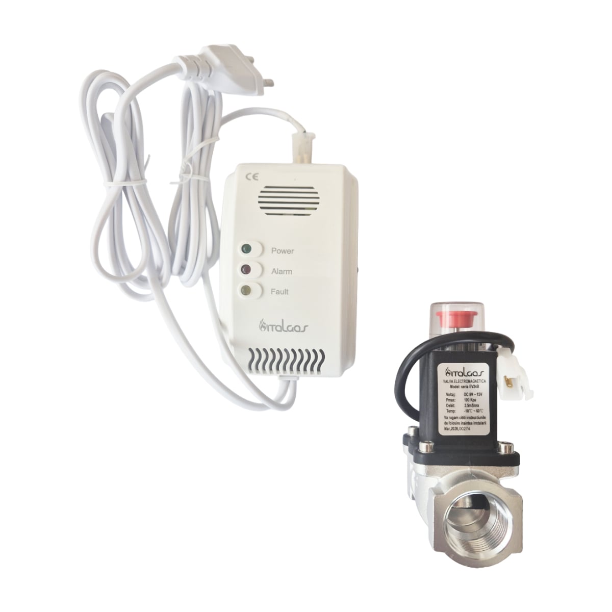 Detector gaz Italgas KDG34B, cu electrovalve 3/4, LED rosu, semnal acustic