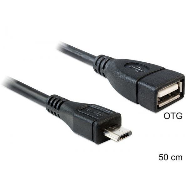 Cablu OTG Delock micro USB-B tata la USB-A mama, 50 cm, conectare periferice