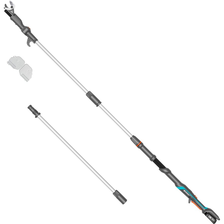Cordless Telescopic Tree Shears HighCut 360/18V P4A Ready-To-Use Set, 18Volt (dark grey/turquoise, Li-ion battery 2.0Ah, POWER FOR ALL ALLIANCE)