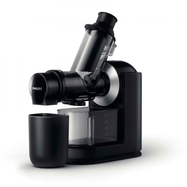 Storcator de fructe si legume prin presare la rece PHILIPS Viva Collection HR1889/70, 150W, tub de alimentare XL de 70mm, Recipient suc 1 l, Recipient pulpa 0.75 l, Tehnologie QuickClean, Negru