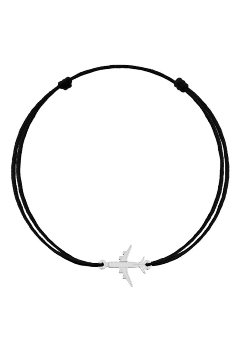 Bratara cu pandantiv Avion din Argint 925 - snur negru reglabil