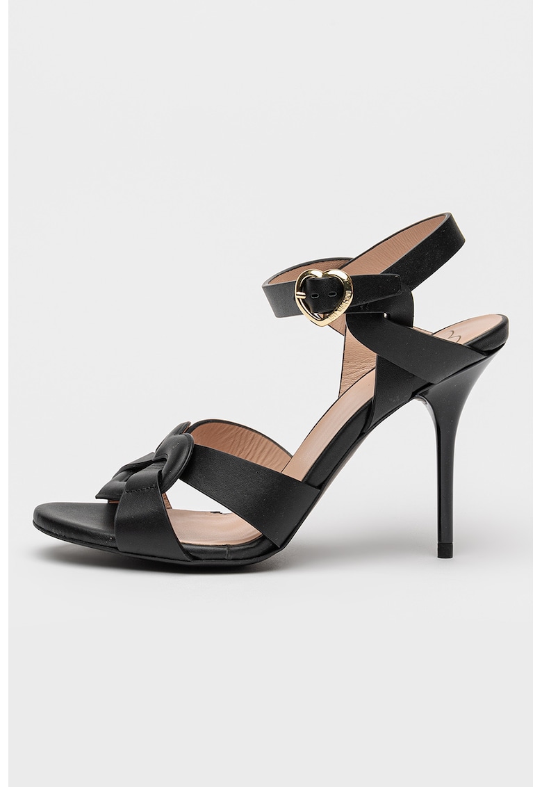 Sandale din piele cu toc stiletto - Negru