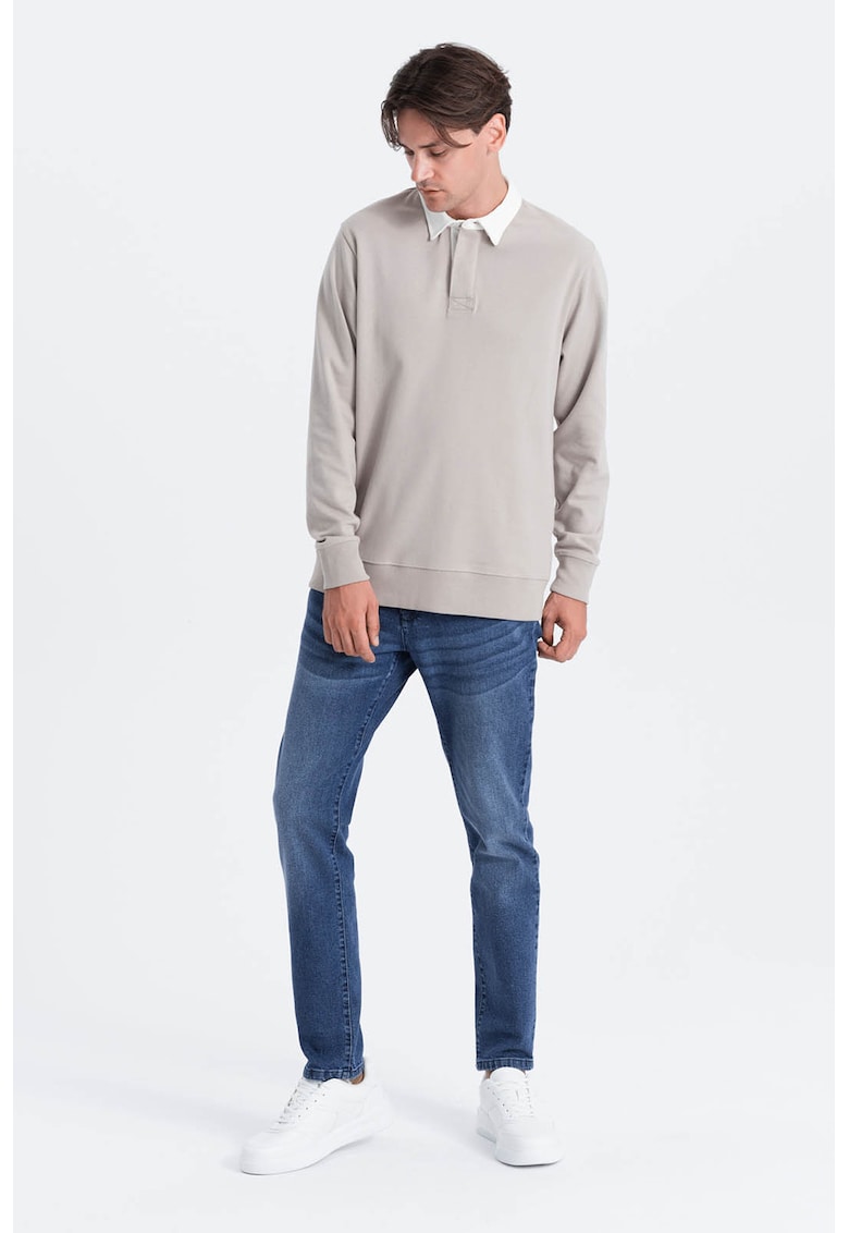 Bluza polo lejera de trening cu fenta cu nasturi - Gri deschis