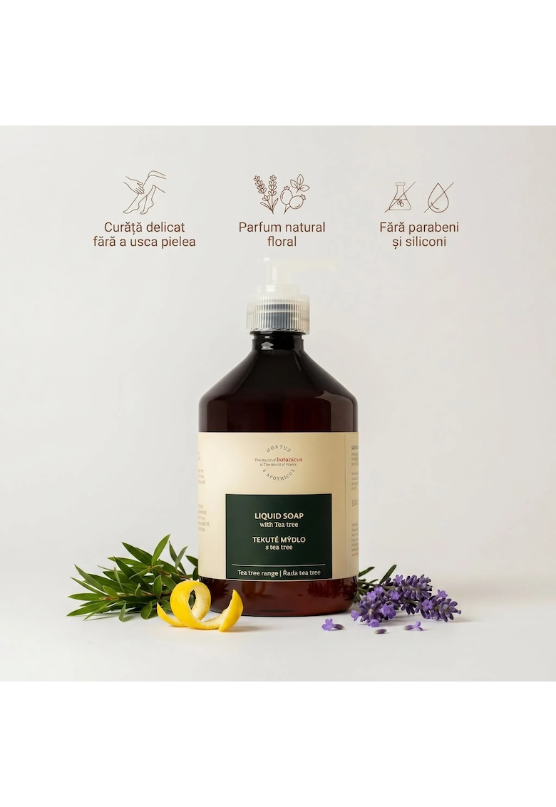 Sapun lichid natural cu Arbore de Ceai  500 ml - fara parabeni - siliconi - coloranti sau parfumuri sintetice - pentru curatare delicata a pielii