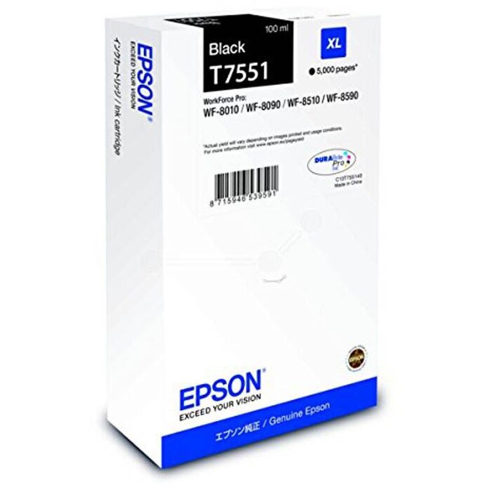 CARTUS BLACK SIZE XL C13T755140 5K ORIGINAL EPSON WORKFORCE PRO WF-8010DW