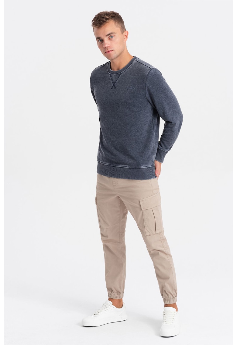 Oferte la Bluza de trening cu decolteu la baza gatului si model uni - Albastru ultramarin