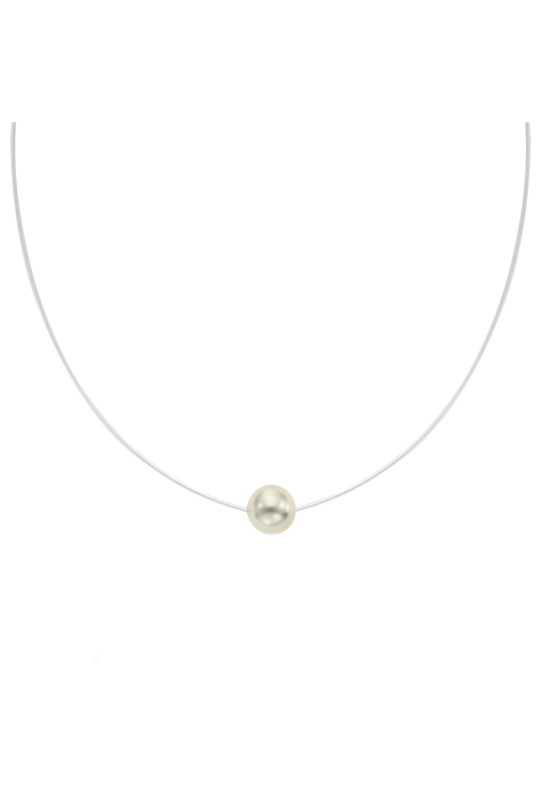 Colier silicon cu Argint 925 placat cu rodiu cu Pearl - Bej/Argintiu