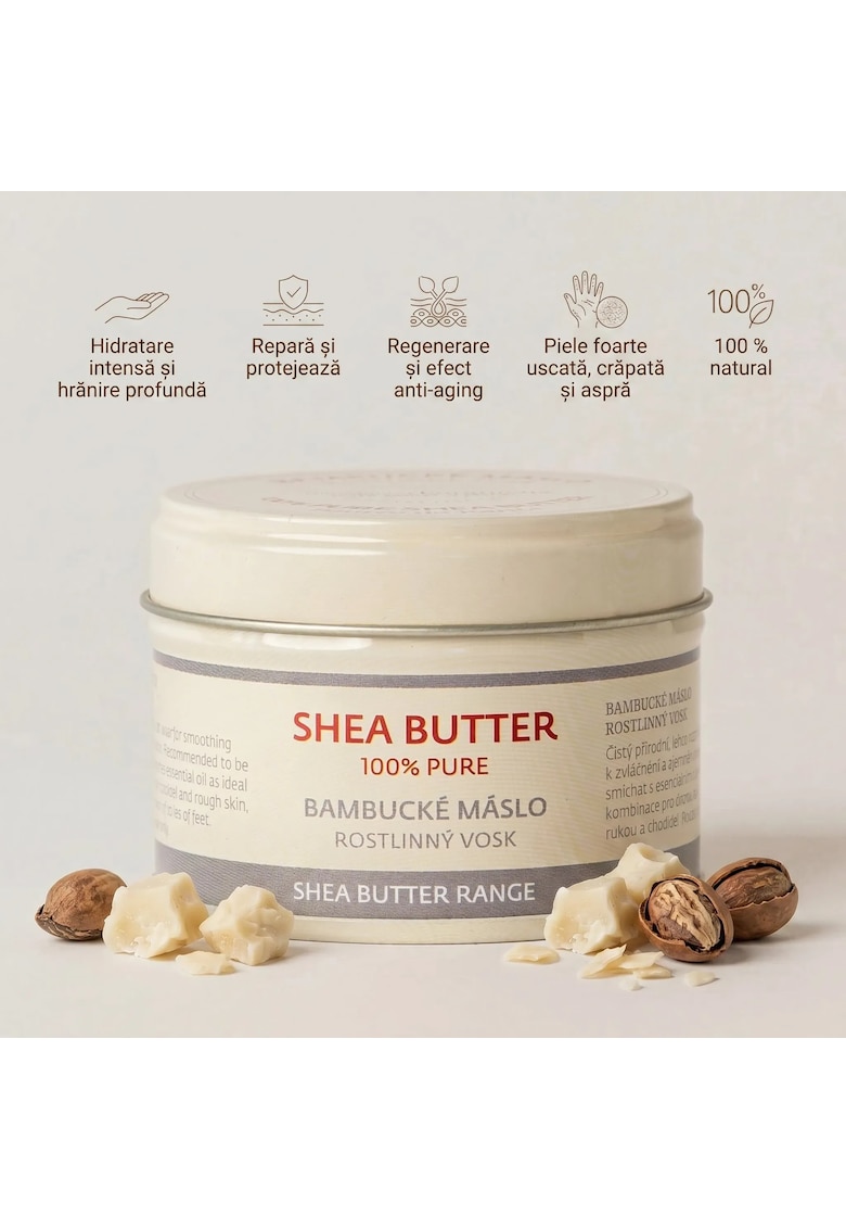 Unt de Shea Pur  100% natural - tratament pentru pielea uscata - aspra si crapata - in special pentru maini si talpi - repara si protejeaza - hidratare intensa si hranire profunda - 70 gr