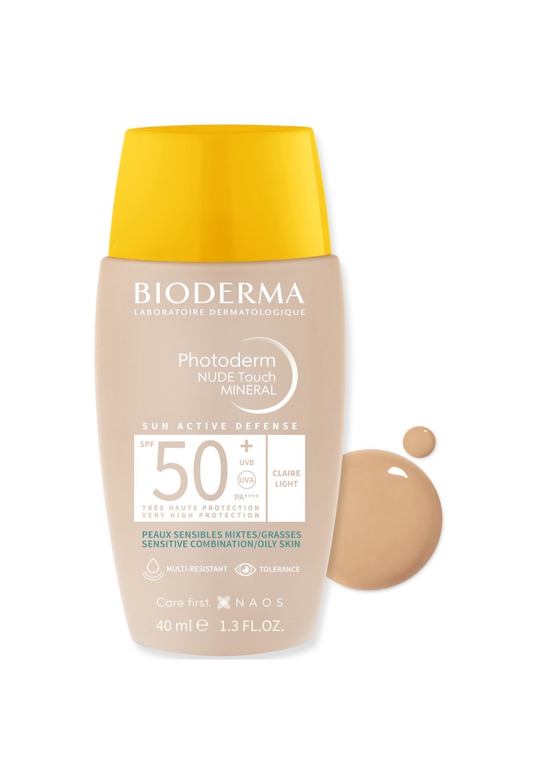 Fluid cu protectie solara  Photoderm Nude Touch Mineral SPF 50+ nuanta deschisa - pentru ten mixt si gras - 40 ml