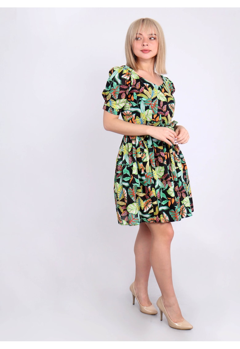 Oferte la Rochie cu imprimeu tropical si maneci bufante