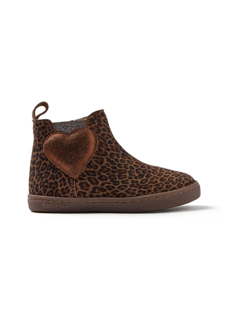 Botine de piele intoarsa cu animal print - Maro