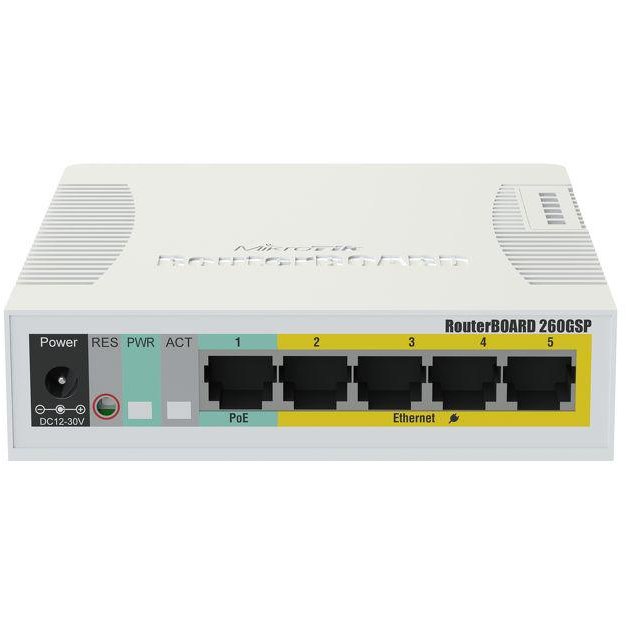 Switch MikroTik RB260GSP (CSS106-1G-4P-1S), 5 porturi, PoE