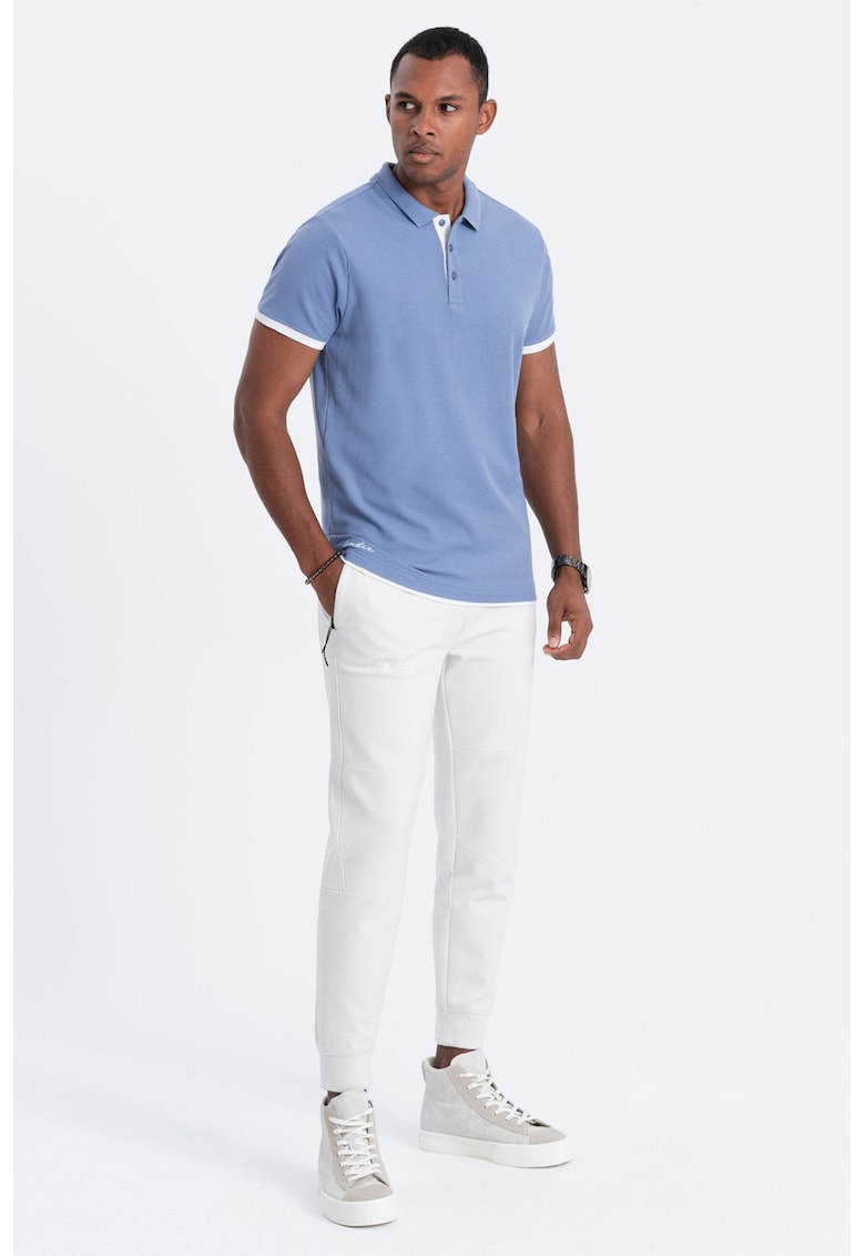 Tricou polo din bumbac pique - Albastru lavanda