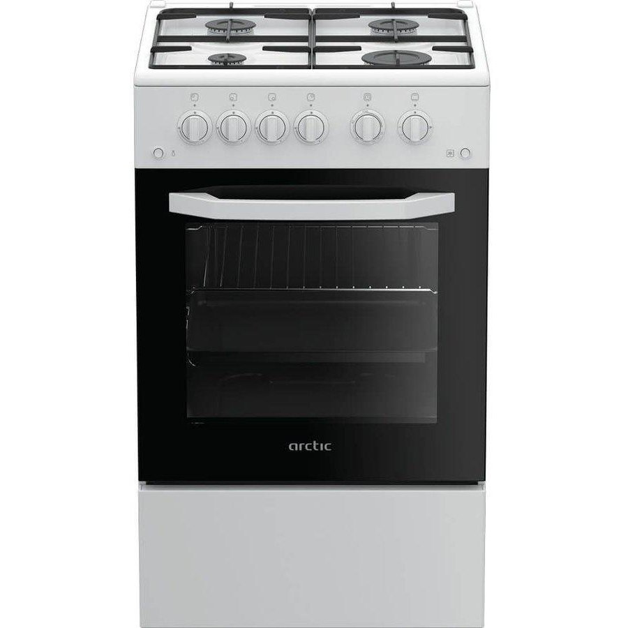 Aragaz Arctic AGM5511DTTL, 4 arzatoare, Gaz, Aprindere electrica, Grill, Timer, 50 cm, Alb