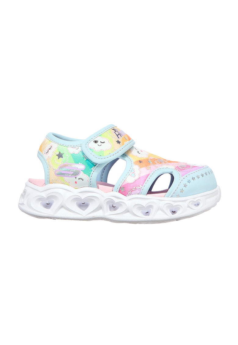 Sandale cu velcro si model colorblock Hearts Lights - Galben pai/Albastru azur/Roz