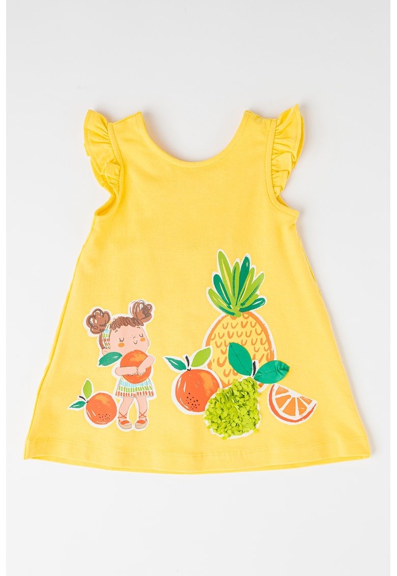 Rochie evazata cu imprimeu cu fructe - Galben