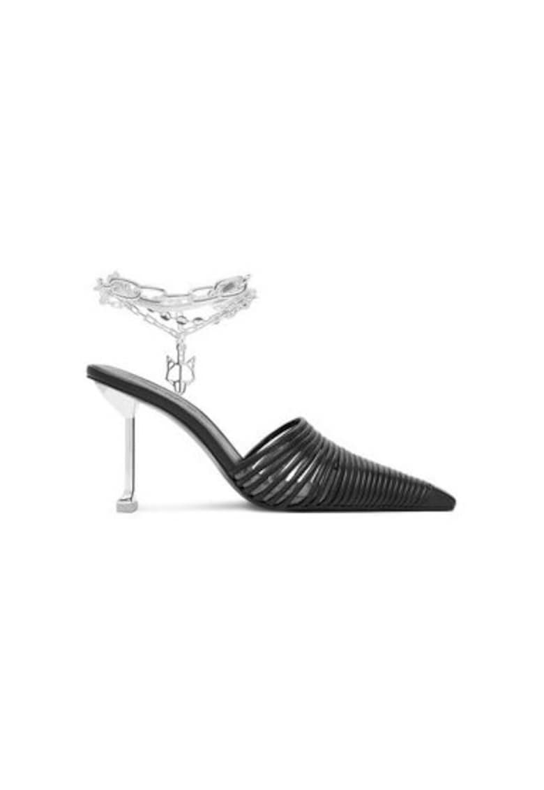 Slapi dama - CHROMED -  Piele naturala - Negru - Negru