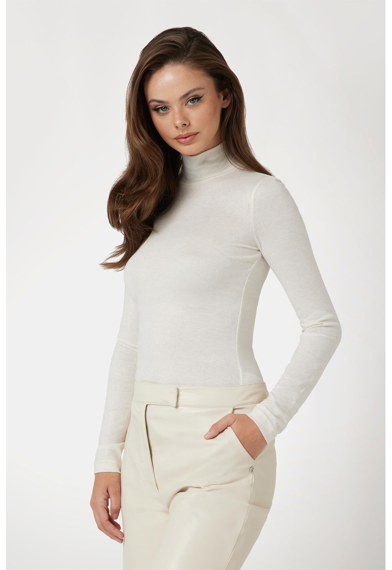 Bluza uni cu guler inalt - Crem