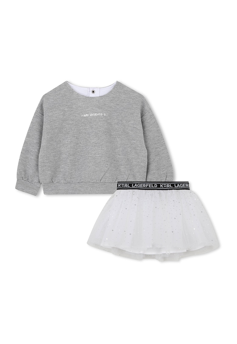 Set de bluza de trening si fusta din tul cu logo - Alb/Gri melange