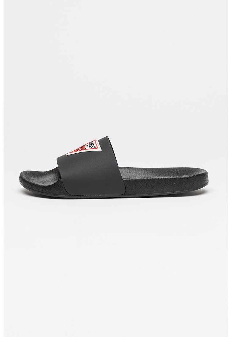 Papuci cu logo contrastant - Negru