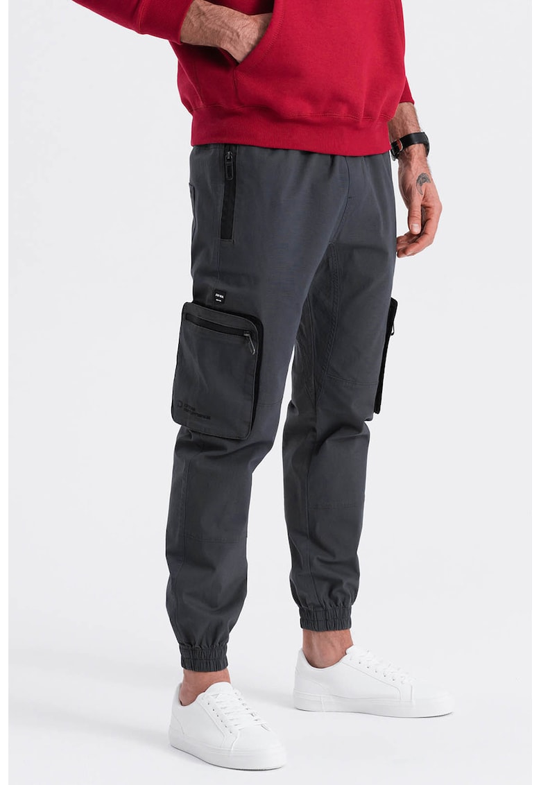 Pantaloni cargo cu mansete elastice - Gri antracit