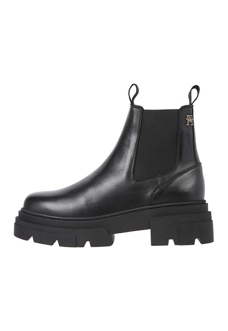 Ghete Chelsea de piele cu talpa masiva - Negru