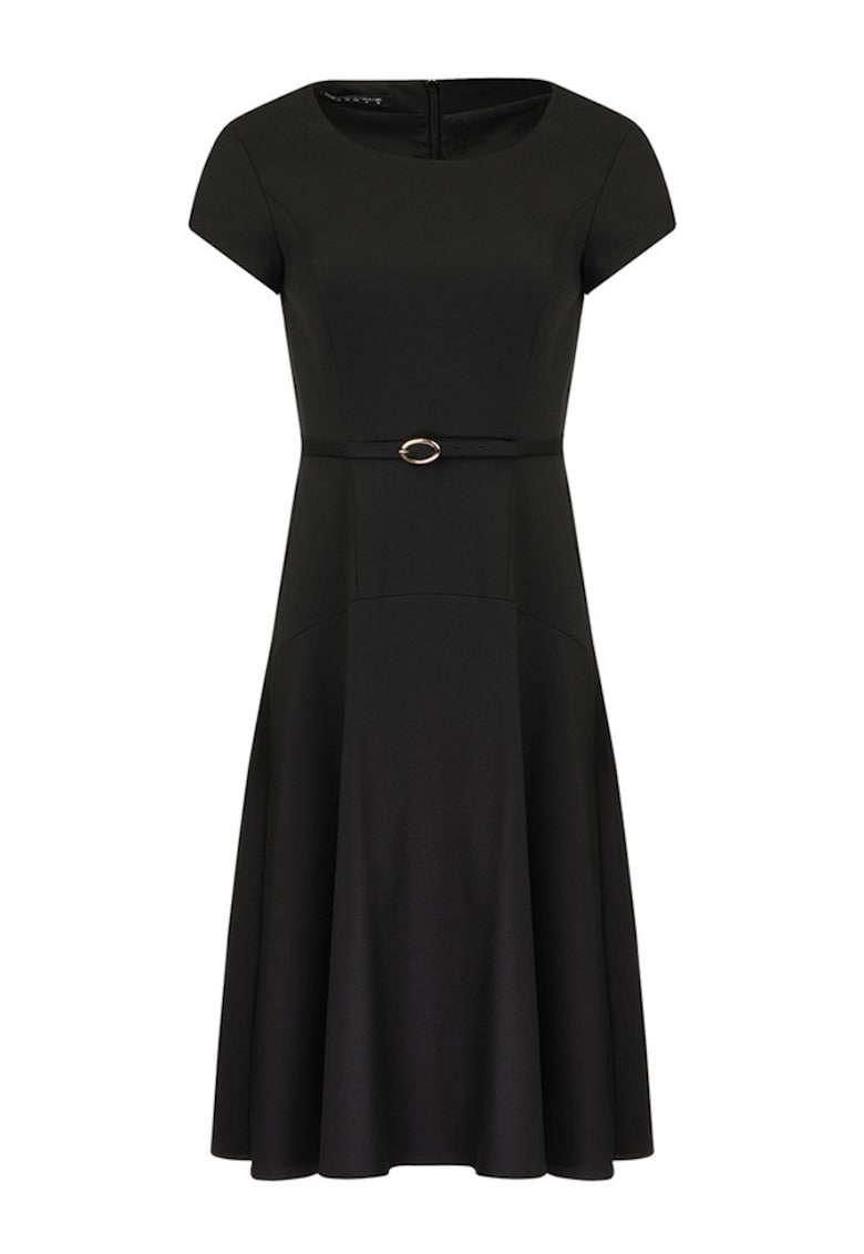 Rochie midi evazata cu talie accentuata
