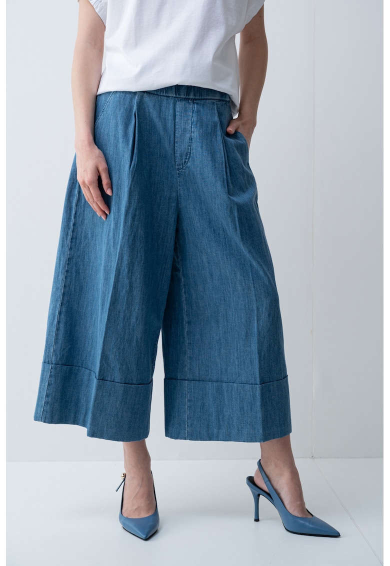 Pantaloni crop cu croiala ampla - Albastru