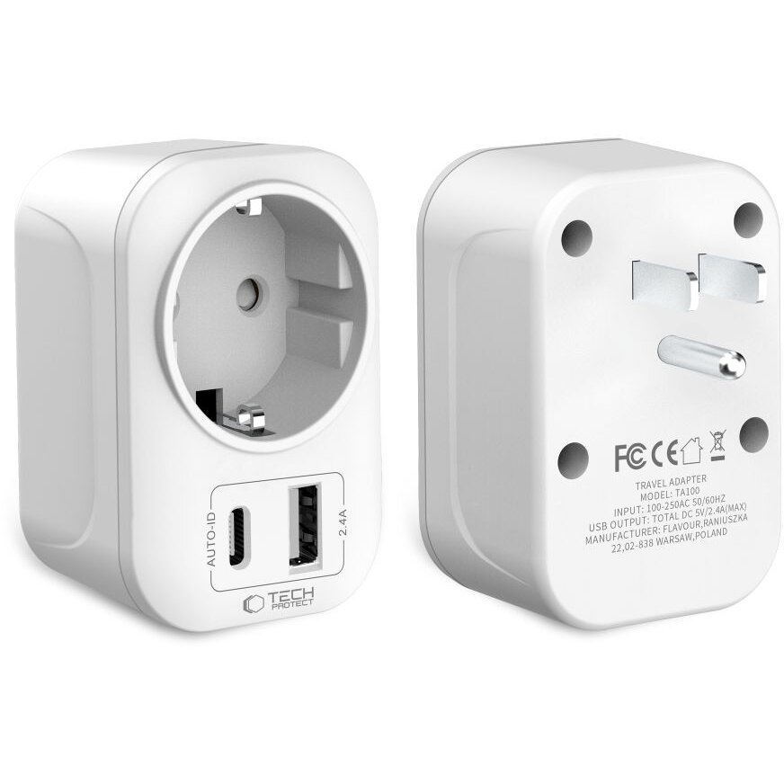 Incarcator TA100, Priza US la EU, 2500W, 2.4A, Alb