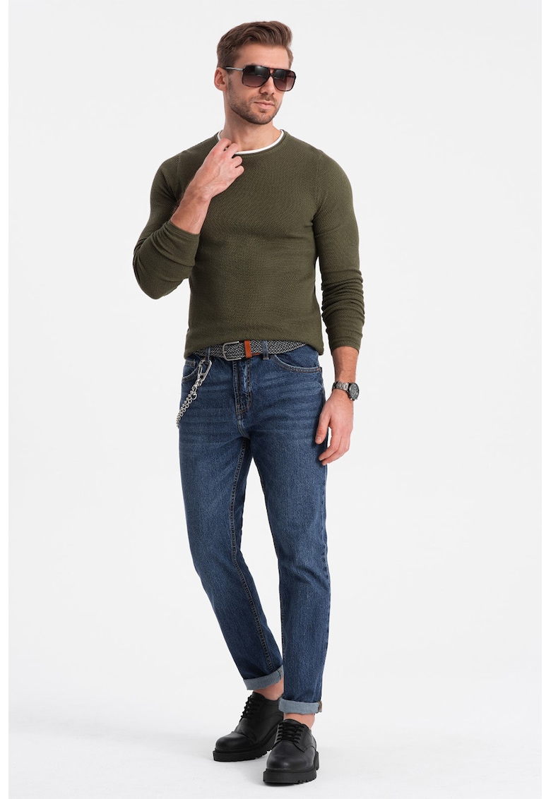 Pulover slim fit cu model uni - Kaki
