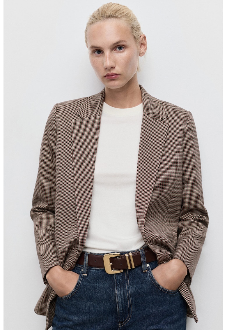Sacou cu nasturi si model in carouri - Negru/Bej/Violet pruna