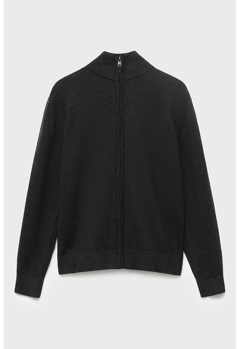 Cardigan din bumbac cu fermoar - Negru stins