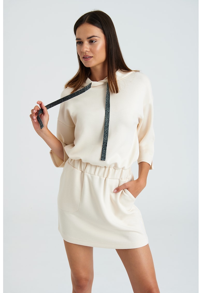 Rochie-hanorac cu snururi - Crem