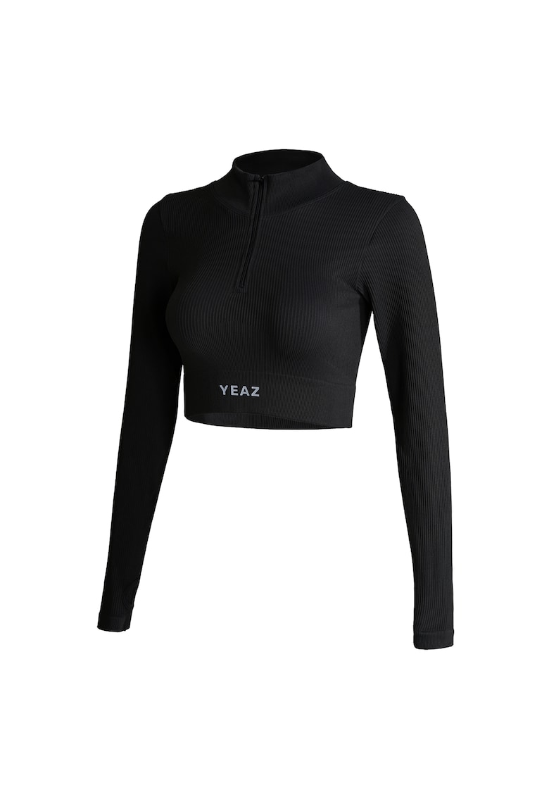 Oferte la Bluza crop cu fermoar scurt pentru antrenament - Negru
