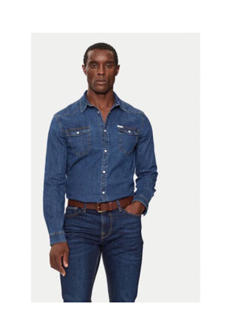 Camasa din chambray cu buzunare aplicate -