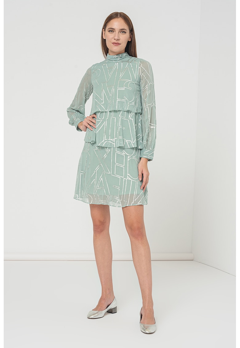 Rochie stratificata cu imprimeu logo metalizat - Argintiu/Verde menta