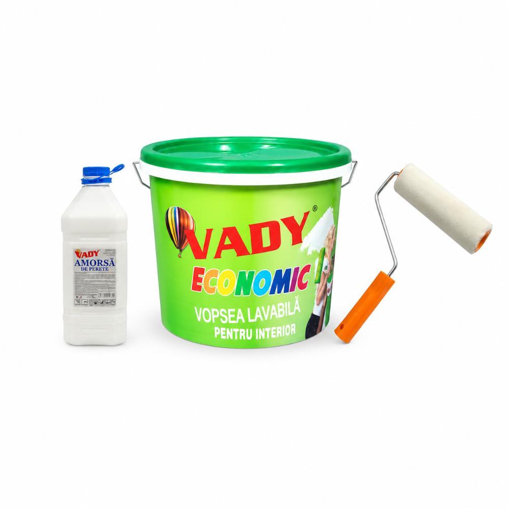 Vopsea lavabila interior Vady, alb, 8.5 l + amorsa 1 l + trafalet