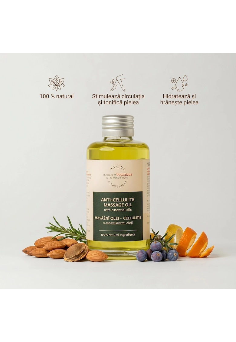 Ulei de Masaj Anticelulitic cu Uleiuri Esentiale -  100ml - 100% natural - imbogatit cu uleiuri vegetale nutritive si extracte aromatice naturale - stimuleaza circulatia si tonifica pielea