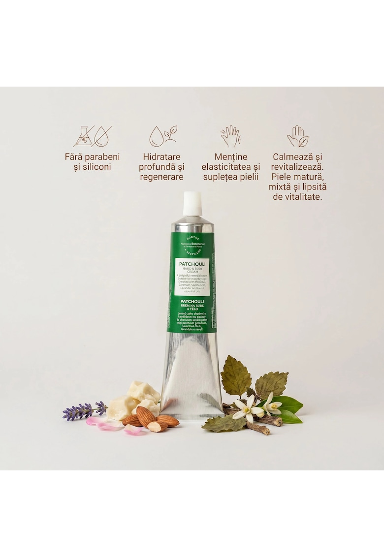 Crema de maini si corp naturala cu Paciuli -  100g - fara parabeni si siliconi - pentru piele uscata si normala - hidratare profunda si regenerare