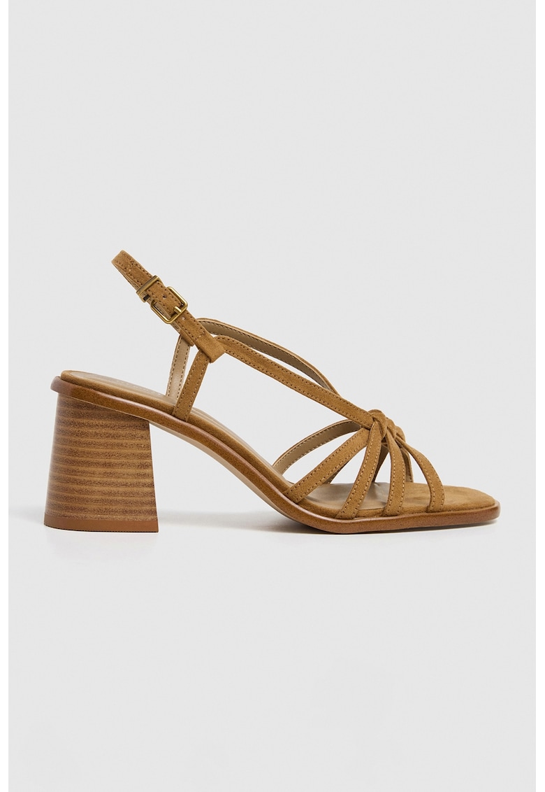 Sandale cu barete multiple si toc masiv - Caramel