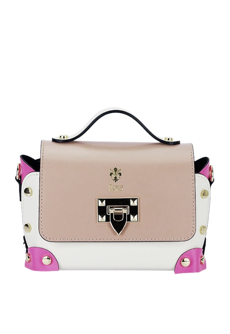 Oferte la Geanta multicolora din piele naturala 1616 131 Crem Multicolor - 15x21x10