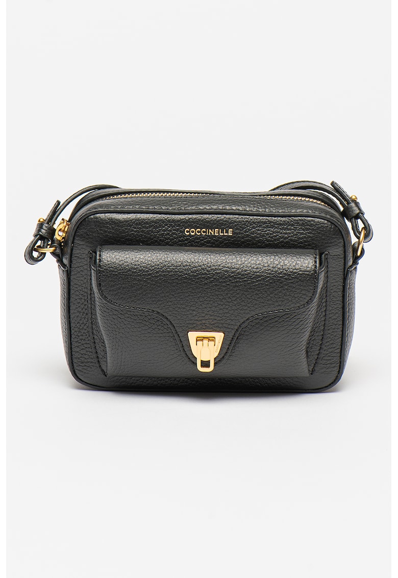 Geanta crossbody de piele cu buzunar frontal Beat Soft - Negru