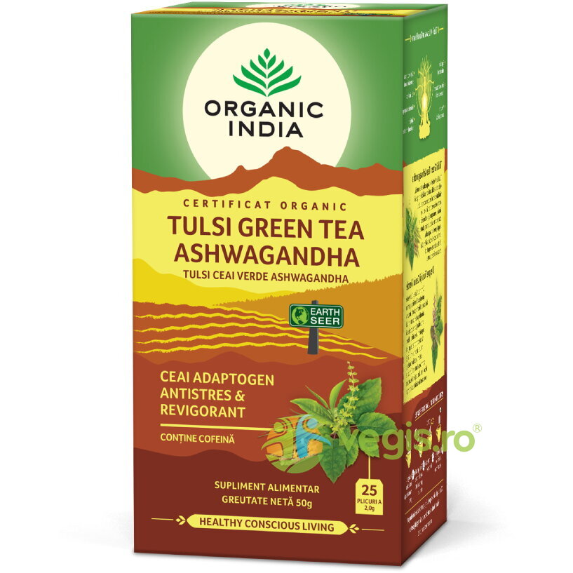 Oferte la Ceai Tulsi (Busuioc Sfant) cu Ceai Verde si Ashwagandha Ecologic/Bio 25dz