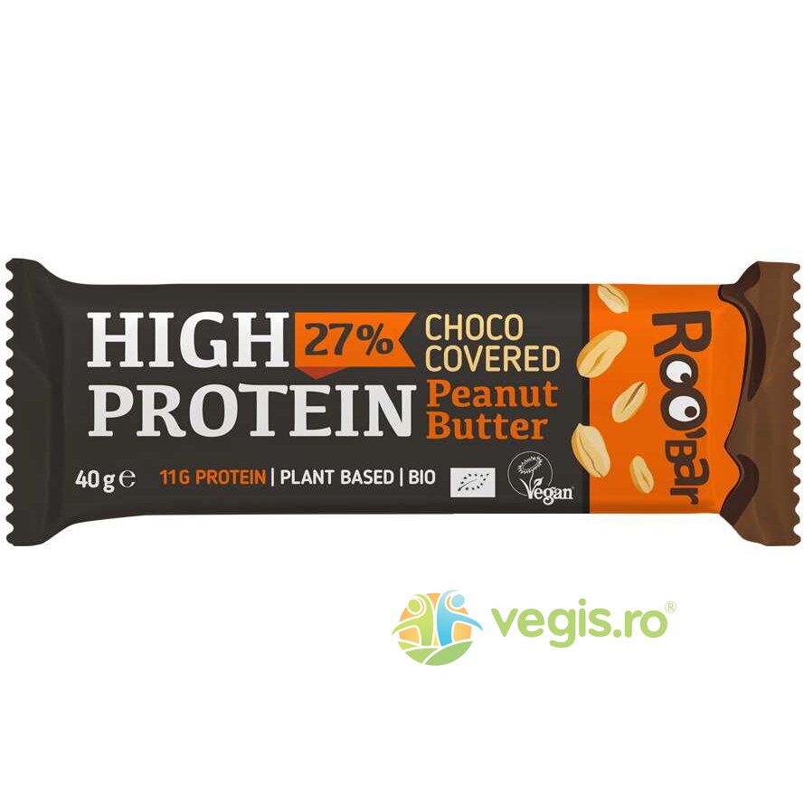Baton Proteic cu Unt de Arahide Invelit in Ciocolata fara Gluten Ecologic/Bio 40g